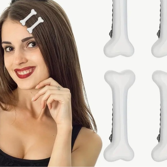 4 bone shaped barrette clips - New - Picture 1 of 3